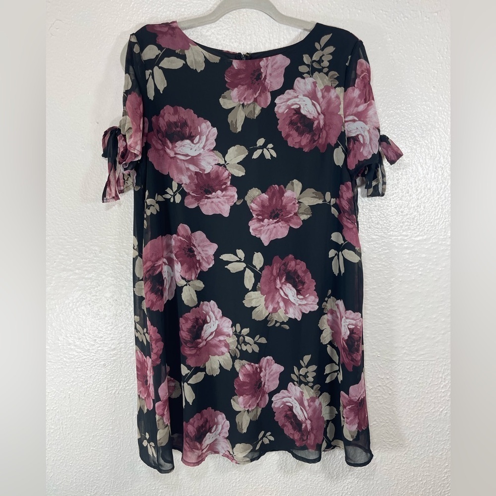 Lulus Black Floral Mini Chiffon Dress Women’s Size Medium